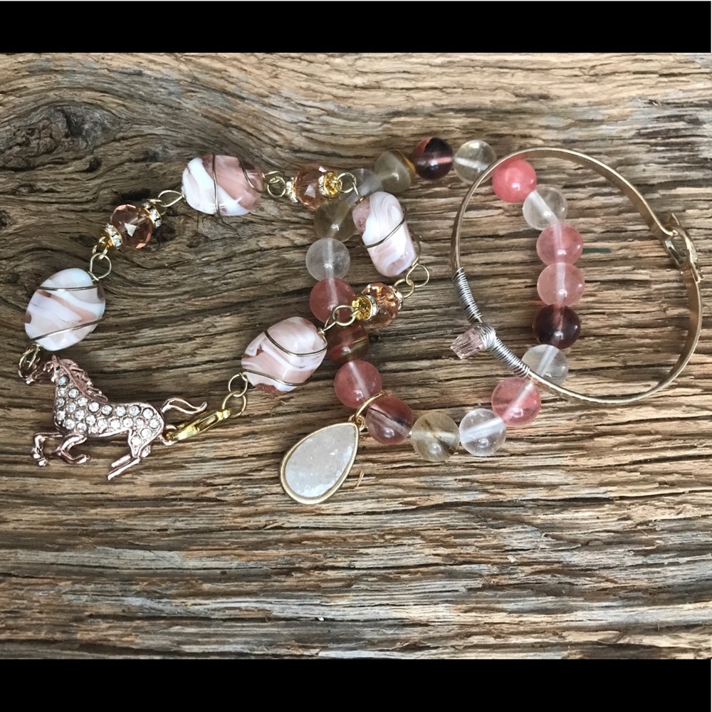 Horse Stackable Bracelet Bangle Druzy Desert Pink - image 2